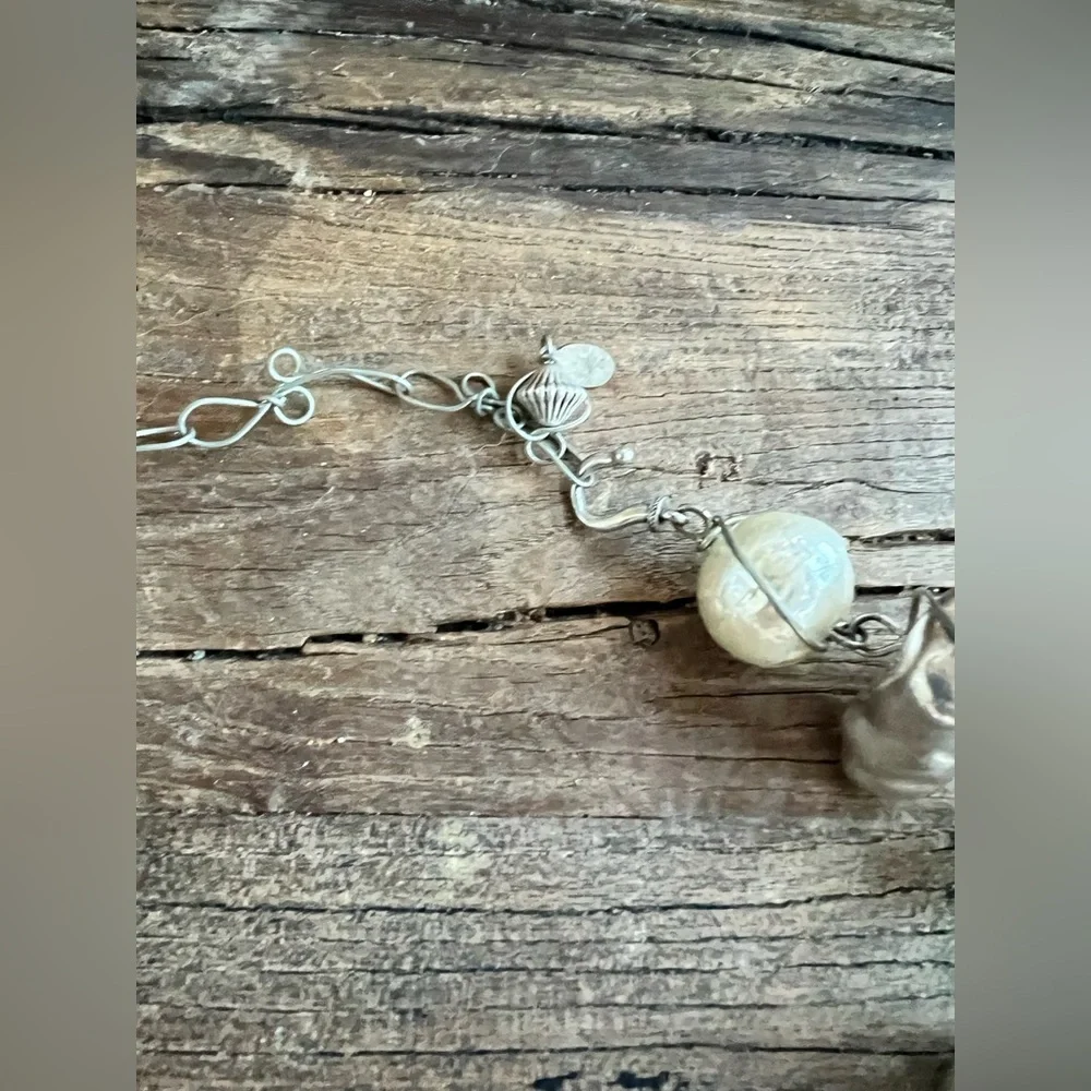 Abra Couture Silver Rock  & faux pearl  Necklace Silver Wire Handmade 14